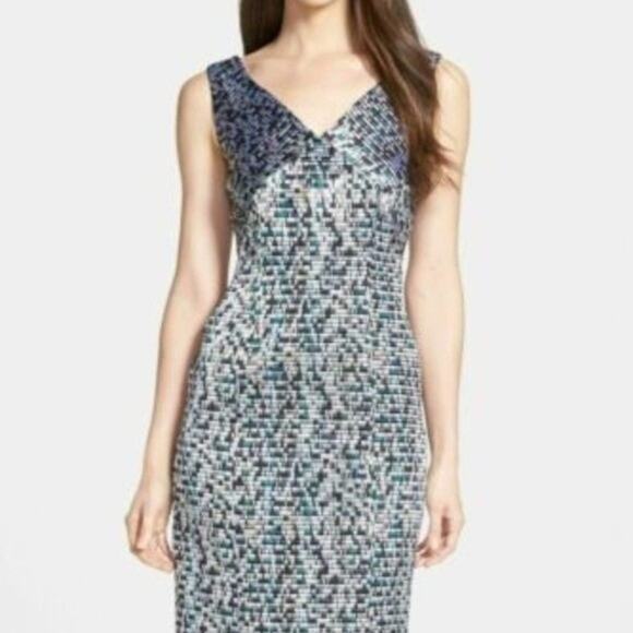 NWT Hugo Boss Designer Luxe Jacquard Ponte Multi-Color Sheath Dress ($695)  US 4 - Picture 3 of 11